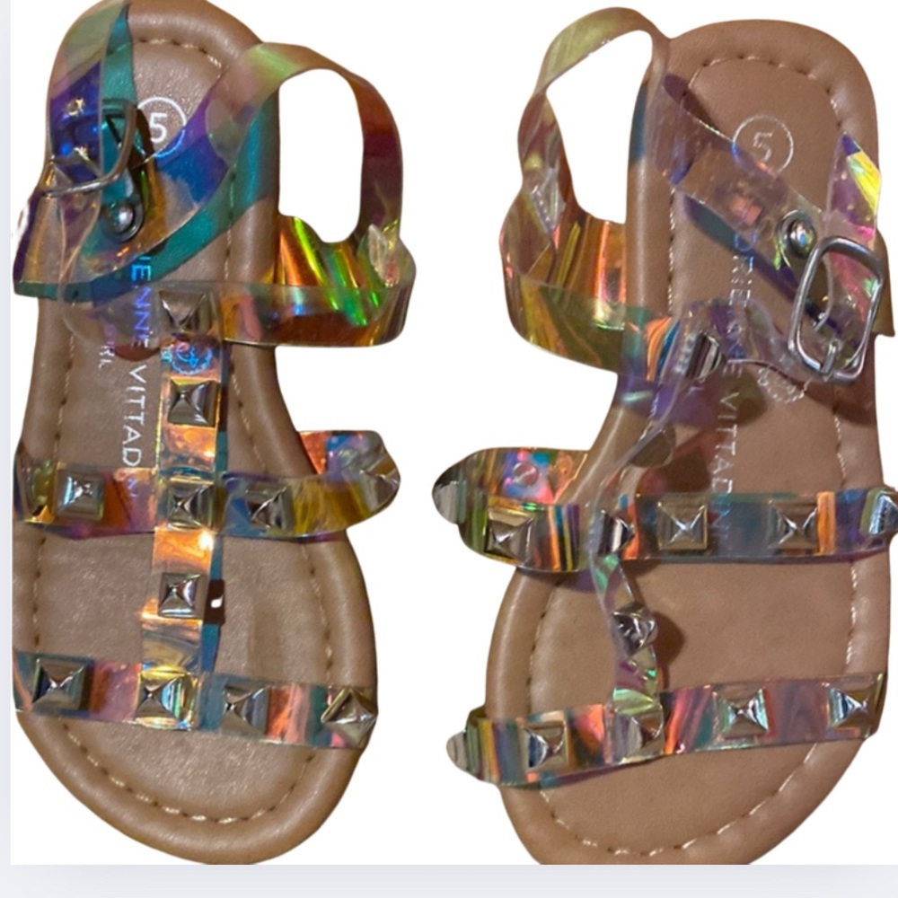 Adrienne Vittadini Toddlers Size 5 Holographic/ Studded Sandals